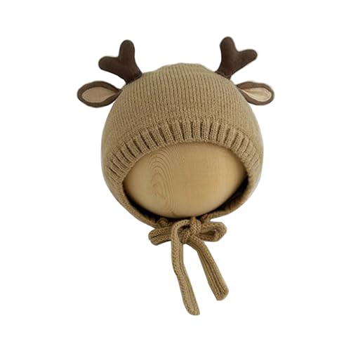 Yuly Thereisno Warm Winter Hat for 6-24M Infant Baby Soft and Comfortable Knit Cap Trendy Solid Bonnet Cap with Deer Horn Decor