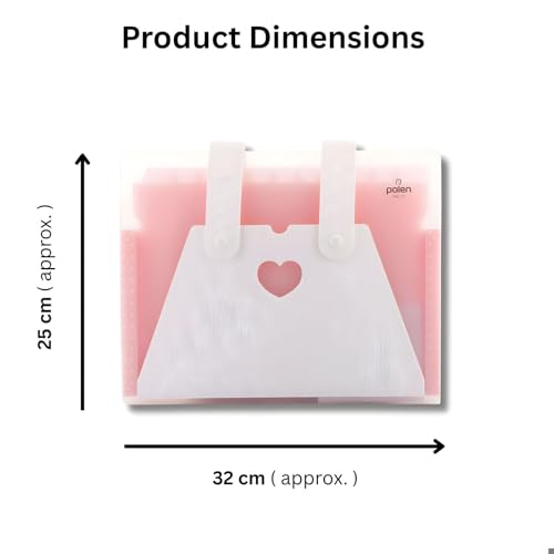 Image of Polen 13-Pocket Expanding File Folder with Handle Straps, Transparent Accordion Document Organizer with Heart-Cut Front Pocket for Certificates, Bills, Receipts & Office Documents.(Pink)