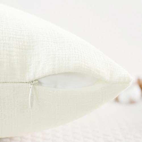 Image of CaliTime Throw Pillow Covers Decorative 18 X 18 Inches Pack of 4 Cozy Chenille Cushion Cases for Couch Sofa Bed Living Room Home Cream