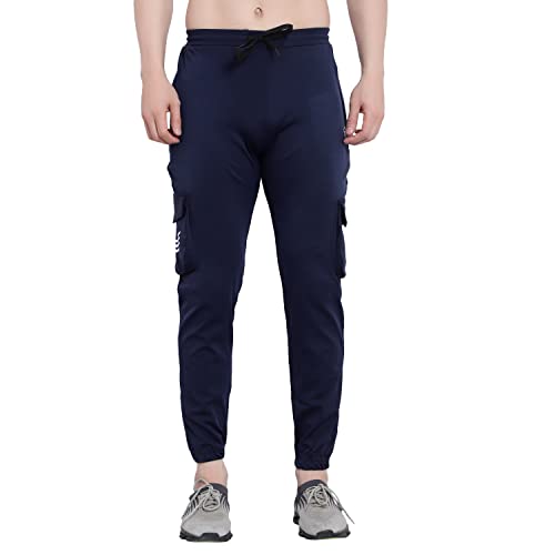 Image of BLUE STAR SHARK Men's Premium Lycra Stretchable Cargo Joggers | Regular Fit, Stylish Track Pants with Pockets | Soft Smooth Feel, Logo on Front, Comfortable Everyday Wear