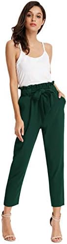 GRACE KARIN Women's Cropped Paper Bag Waist Pants with Pockets Small Dark Green