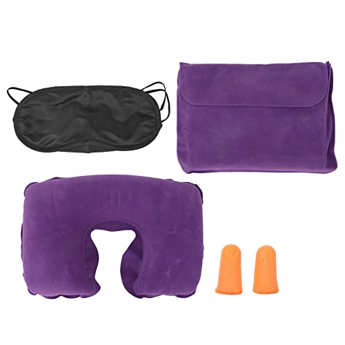 Dekaim Ensemble d'oreillers d'avion, oreiller de voyage gonflable de douceur réglable de conception ergonomique gonflable avec le bouchon d'oreille de masque d'oeil Cover