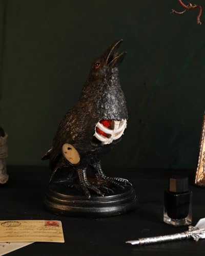 Bdor 11 Inch Halloween Crow Decor, Gothic Raven Resin Centerpiece, Light Up Crow Collectible Figurine For Halloween Indoor Holiday Party Home Decoration thumb #4