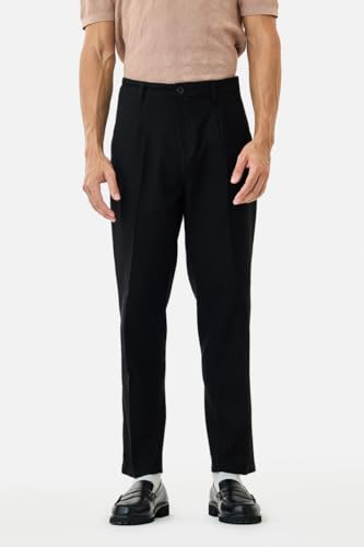 Image of SNITCH Men Casual Wear Chinos | Baggy Fit Wide-Leg Solid Trousers | Stretchable Cotton Blend Pants for Summer Outings