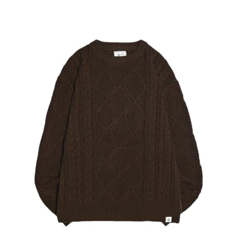 ERFMFKL Mens Retro Twisted Knit Sweater Loose Crew Neck Long Sleeves Pullover Jumper Sweaters Lazy Wind