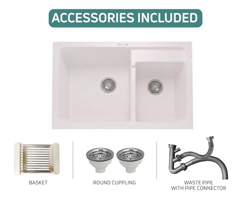 Image of ARQUIN Double Bowl Quartz Kitchen Sink 31x18x9 Inch Rosa | Durable & Scratch-Resistant Sink | Undermount,Topmount | Including Coupling,Sink Connector,Waste Pipe & Fruit Washing Basket