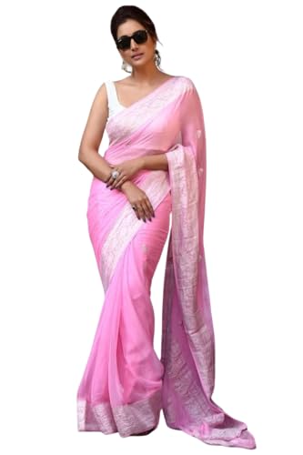Image of SGF11 Women's Kanjivaram Soft Cotton Linen Silk Saree With Blouse Piece (Pink)