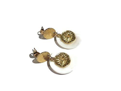Pendientes de oro de 24 quilates sol y ojo místico que inspiran calma