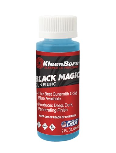Kleen-Bore Black Magic 2oz (60ml): Cold Bluing Gun Cleaner for Restoring Metal Finish – Hunting Essentials for Gunsmithing Tools & Gun Cleaning – Made in USA, Used by Pros