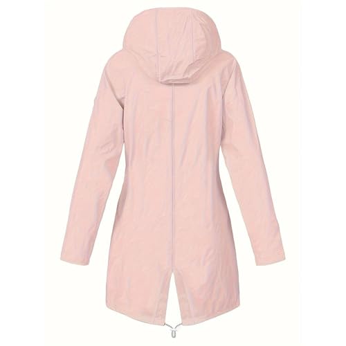 Chaqueta impermeable larga para mujer y gabardina cortavientos roja de senderismo 3