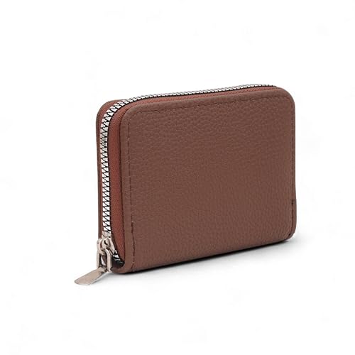Image of 9 Slot RFID Genuine Leather Credit Debit Card Holder Wallet Money Zipper Coin Purse for Men & Women (Brown 2)