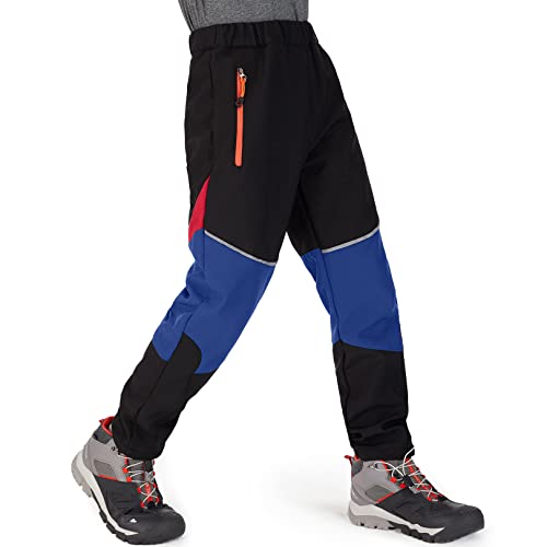 Toomett Boys Snow Cargo Pants,Girls Kids Outdoor Fleece-Lined Soft Shell Hiking Insulated Waterproof Pants,1510,Black/Dark Blue-Xl(10-12 Years) #TOP21