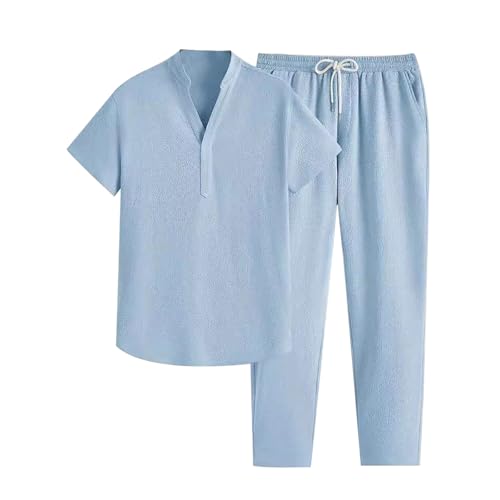 Ensemble homme été pantalon ample et manches longues légères pour rester cool en XL bleu