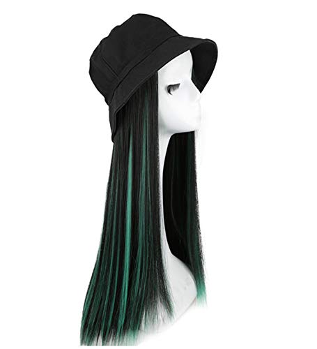 Extensions de cheveux à la mode verts 22" postiche droit femmes chapeau noir HHTX
