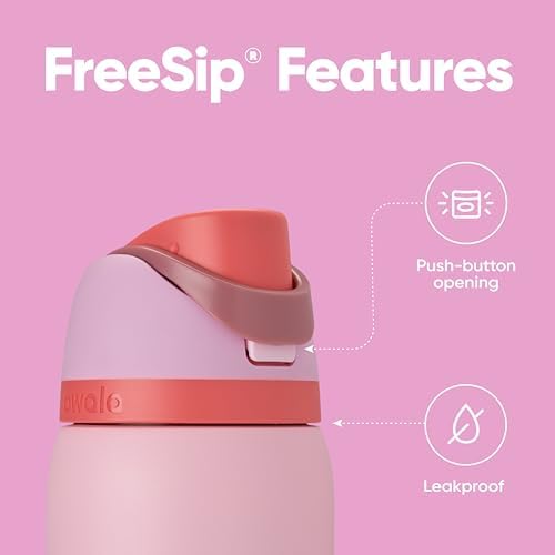 Owala FreeSip Insulated Stainless Steel Water Bottle with Straw for Sports and Travel, BPA-Free Sports Water Bottle, 32 oz, Pink, Angel Food Cake - View 6