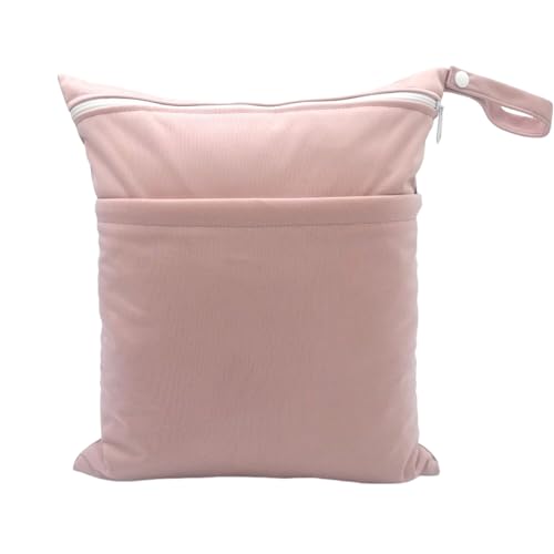 babeine Wet Dry Bag for Baby Cloth Diapers, Waterproof Reusable with Two Zippered Pockets Travel Beach Pool Soiled Baby Items Yoga Gym Bag for Swimsuits or Wet Clothes (Lotus Color)