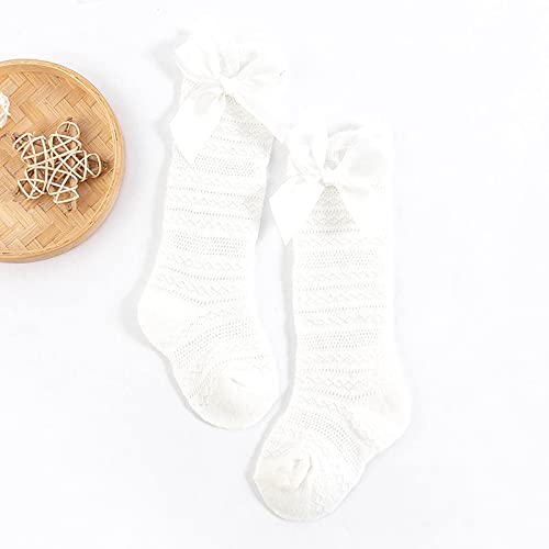 Baby Girls Knee High Socks Tube Ruffled Mesh 𝚄niform Stockings Toddlers Cable Knit Sock (38cm-White, M)2