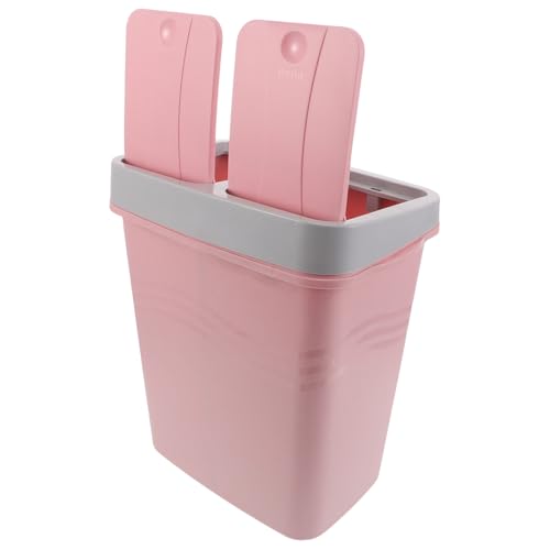 TOPBATHY Papelera de Cocina Doble Compartimento Rosa, Cubo de Basura para Reciclaje Húmedo y Seco, Contenedor Plástico Delgado y Resistente para Sala, Baño y Hogar, 2 Compartimentos