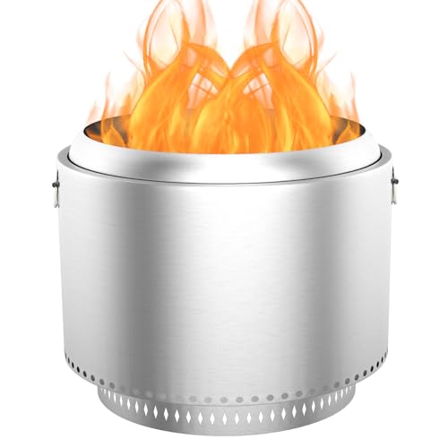 Garvee Portable Smokeless Fire Pit 27" with Stand, Enhanced Airflow, Durable Design, Stainless Steel Stove Wood Burning, Removable Ash Pan, for Camping, Garden, Backyard