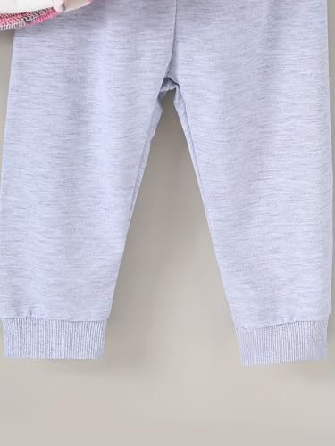 Image of Girls Outfits 2Pcs Pink Long Sleeve Hooded Plaid Shirts & Light Gray Pants Clothing 1-5 Years