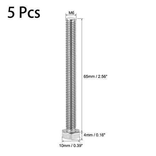 Image of 5 Pcs M6 Hex Bolt M6-1 x 65mm UNC Hex Head Screw Bolts A2-70(304) Stainless Steel Fully Threaded Hex Tap Bolts,Plain Finish,Fully Threaded (M6 x 65mm)