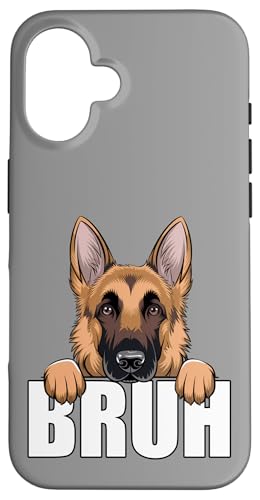 Carcasa para iPhone 16 Divertido Pastor Alemán Bruh Lindo GSD Amante de Perros Hombres Niños Niños