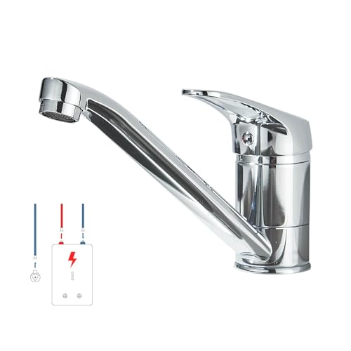 Robinet de cuisine basse pression avec mitigeur monocommande rotatif à 360° avec tuyau d'eau froide et chaude de 40 cm, chromé