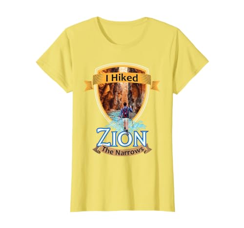 I Hiked Zion The Narrows Utah River Adventure Souvenir T-Shirt, Women, Lemon Yellow, Large