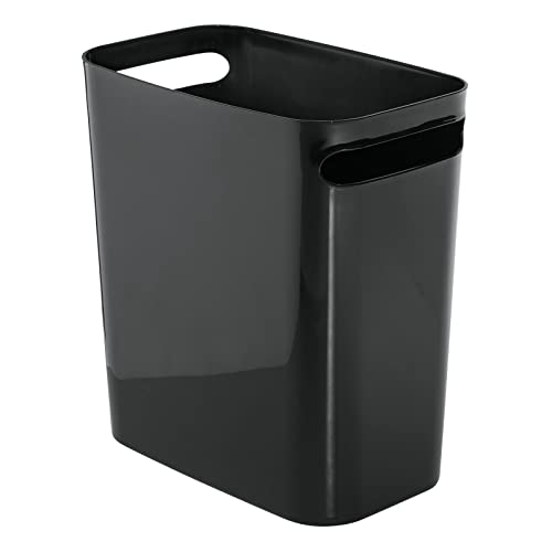 mDesign (Rectangle, Black) - Plastic Slim Large 9.5l Trash Can Wastebasket, Classic Garbage Container Recycle Bin for Bathroom, Bedroom, Kitchen, Home Office, Outdoor Waste, Recycling - Aura Collec...