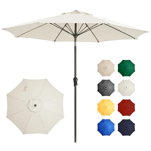 Ayge 9FT Large Outdoor Patio Umbrella Market Table Umbrella-UV Resistant, Easy Push Button Tilt and Crank, 8 Sturdy Fiberglass Ribs Heavy-Duty Pool Umbrella for Deck, Backyard,Garden,White 9