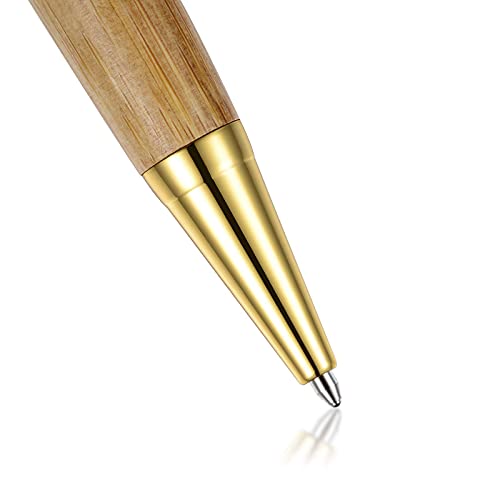 Image of Bamboo Wooden Pen Set - 1 Ball Pen with Medium Tip and 1 Rollerball Pen Fine Tip - Smooth Writing Flow Gift Pen with Extra 2 Refills, Black Ink