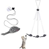 Diversión y durabilidad: juguete colgante para gatos y ratón, cuando el ratón de cuerda se balancea, atraerá la atención de los gatos. El ratón se cuelga en la parte superior de la puerta y baila y rebota con cualquier golpe lúdico de la pata del gato. No daña las patas y los dientes de los gatos y ayuda a morder y rascar repetidamente