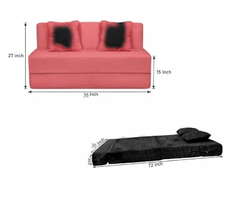 Image of PUM PUM 2-Seater Sofa Cum Bed | EPE Foam Foldable Couch with Velvet Fabric & Washable Cover | Convertible Sofa Bed for Home, Living Room & Office Guests | 3 x 6 Ft (Peach)