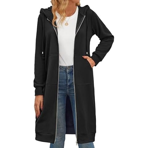Zeagoo Women Casual Zip up Hoodies Fleece Tunic Sweatshirt Oversized Long Hoodie Jacket with Pocket Black Cover