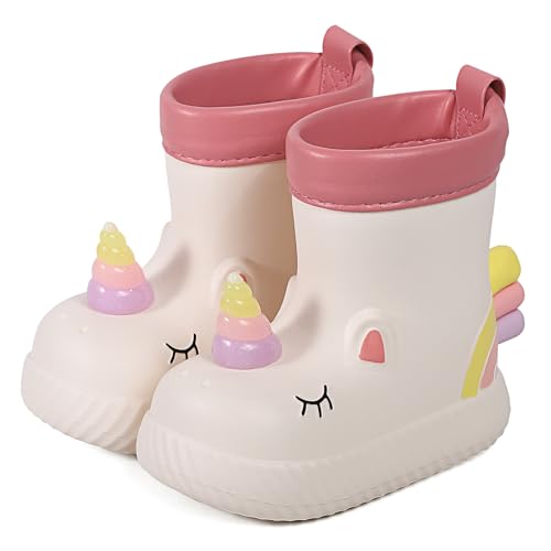 MASOCIO Botas de Agua Niña Botas Lluvia Respetuosas Bebe Kids Rain Boots Impermeables y Antideslizante Talla 20 21 EU Biege