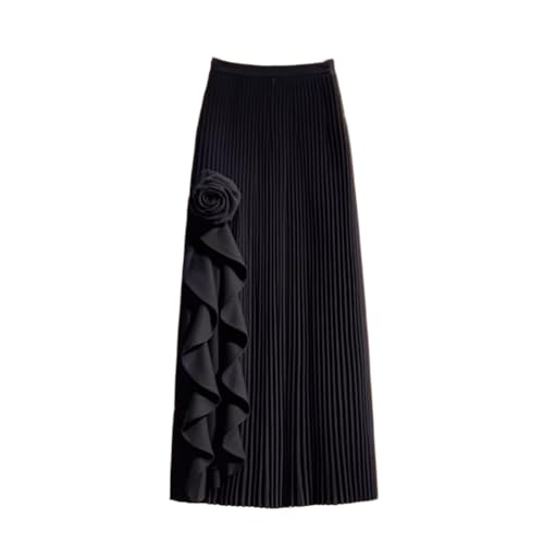 French Ruffled Irregular Skirt for Women with Waist and Slim Black