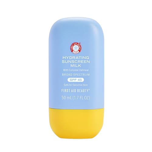 First Aid Beauty - Hydrating Sunscreen Milk with Colloidal Oatmeal, Broad Spectrum SPF 45, Non-comedogenic SPF Formula Helps Nourish Skin with Organic UV Filters & Glycerin, 24-hour Hydration, 1.7 oz