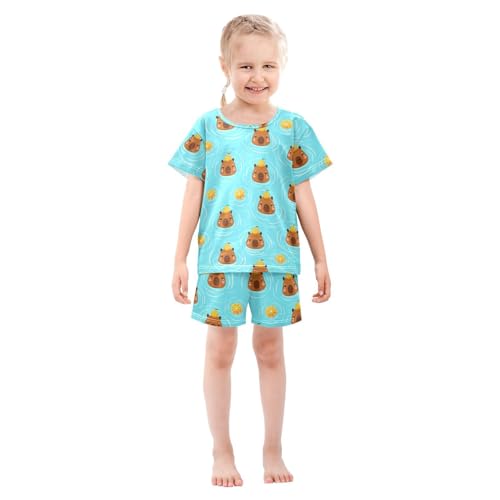 Capybara Lemon Water Pajama Set Short Sleeve Summer Pajamas Shorts Sets PJ Clothes Set Soft 5Y3