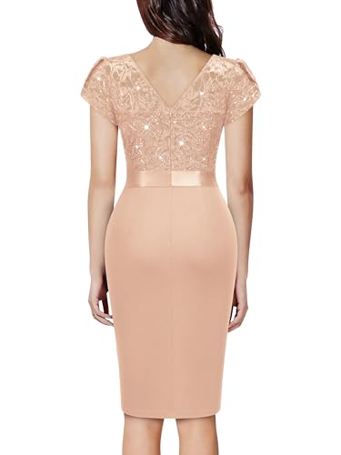 Miusol Women's Classy V-Neck Glitter Sequin Lace Cap Sleeve Cocktail Party Dress2