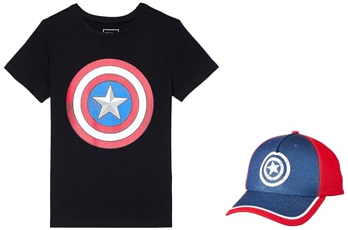 Image of Amazon Brand - Symbol Boy's Original Marvel /Captain America /Avengers 100% Soft & Pure Cotton Short Sleeve T-Shirts & Cap Combo Packs