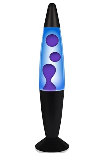 16Inch Beautiful Liquid Lamp, Relaxing Night Light Home Décor Motion Lamp for Living Room Office Bedroom for Adults, Teens, and Kids Double Bulb Included (Black Base,Blue/Purple)