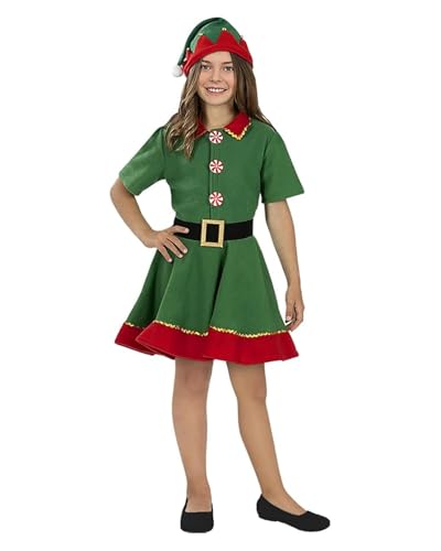 Funidelia Disfraz de elfa navideña para niña, Incluye vestido, cinturón y gorrito, Navidad - Traje para niños para fiestas, Carnaval y Halloween - Talla 5-6 años
