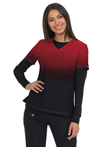 KOI Lite Women's V-Neck Ombre Reform Scrub Top Ruby/Black 3XL