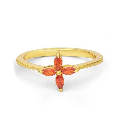 4-Stone Red CZ Fashion Ring, Rings for Women, Promise Rings for Her, Christmas Gifts, Engagement Rings for Women Solitaire Crystal Wedding Rings for Her Engagement Promise Statement Ring Marquise Cut Cubic Zirconia Engagement (Red CZ)