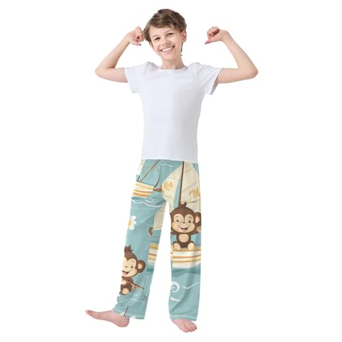 ZZXXB Monkey and Ship Boys Long Pants Soft Trousers Elastic Waist Kids Lounge Bottoms with Pockets S-XL3