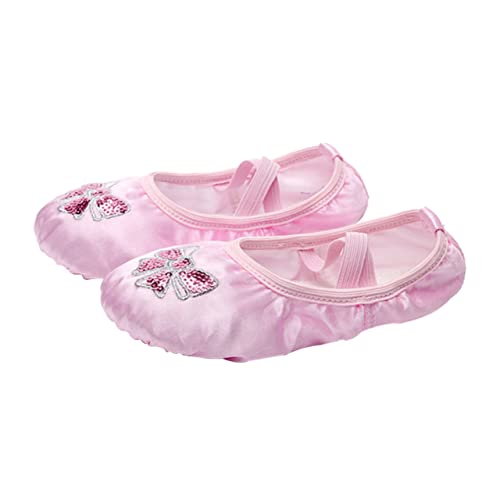 Kisangel Ballet Dance Shoes for Boys and Girls Girls Embroidered Sequins Satin Flats Non- Sole for Ballet Jazz Gymnastics and Yoga