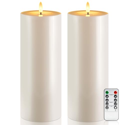 Image of Raycare 2Pcs 4'' X 12'' Large Waterproof Outdoor Flameless Candle, Battery Operated LED Candles with Remote Control and Timer, Electric Fake Plastic Pillar Candles, Ivory