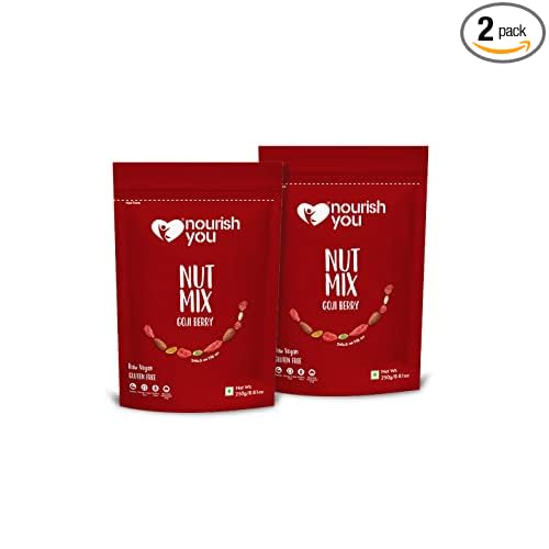 Goji Berry Superfood Nut Mix - Dried Goji Berries | Almonds | Black Raisins | Watermelon Seeds and Pumpkin Seeds - Healthy Snack - 250g (Each) (Pack of 2)