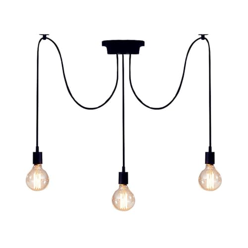 Industriel Suspension Luminaire Rétro Plafonnier Noir E27 Vintage Éclairage de Plafond Métal Araignée Lustre lampes suspendues à plusieurs têtes DIY Pour Restaurant Salon Chambre Cuisine Bar (3 têtes)