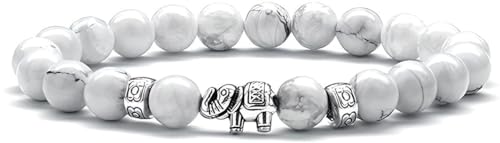 Natural Sone Elephant Bracelet - Handcrafted Charm Jewelry with Genuine Gemstones - Adjustable Unisex Bracelet for Good Luck and Protection - Unique for Elephant Lovers